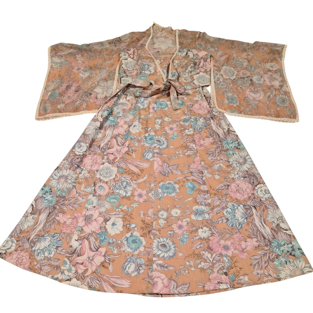 Vintage 70s Floral 2 Piece Set Wrap Crop Top & Split Maxi Skirt